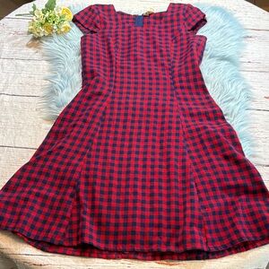 Mata Traders Navy Red Gingham Fit & Flare Dress sz S